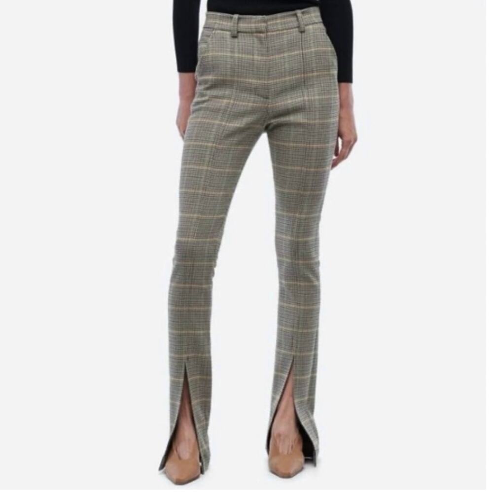 A.L.C. Edwin Split Front Slim Cut Woven Tweed Plaid Flat Front Pants 6